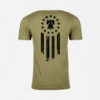 Backside of the olive green United in Libertee T-shirt. For God, religion, freedom, families, our wives, and our children.